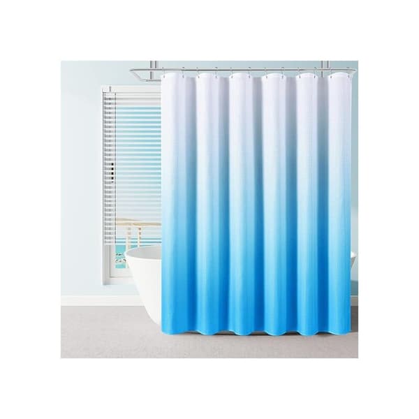 Svart Duschdraperi, Ombre Polyester Duschdraperier för Badrum, Texturerat Tyg Vattentätt Duschdraperi Foder, 12 Krokar (72 x 72 Tum, Blå)