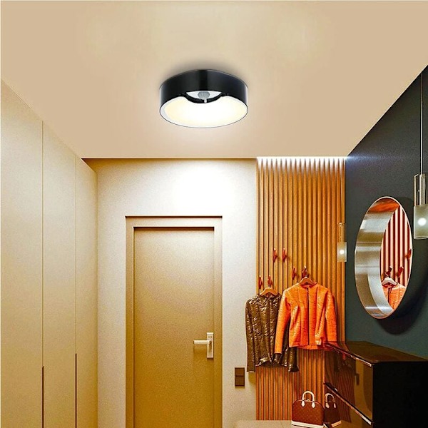 Rörelsesensor LED-taklampa, superljus batteridriven inomhustaklampa, för vind, tvättstuga, garage, hall, trappa, 18,3 cm 300LM N