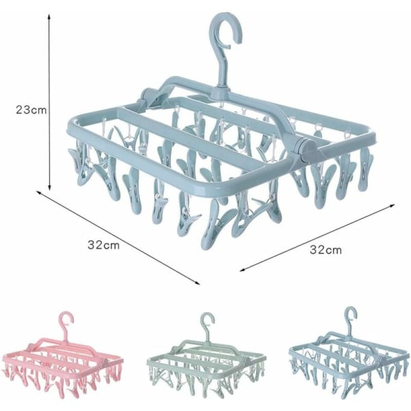 Sock Drying Rack, Clothes Drying Rack with 32 Clips, Foldable Hanging Clothes Drying Rack, Indoor and Outdoor Laundry Drying Rack for Socks, Underwe