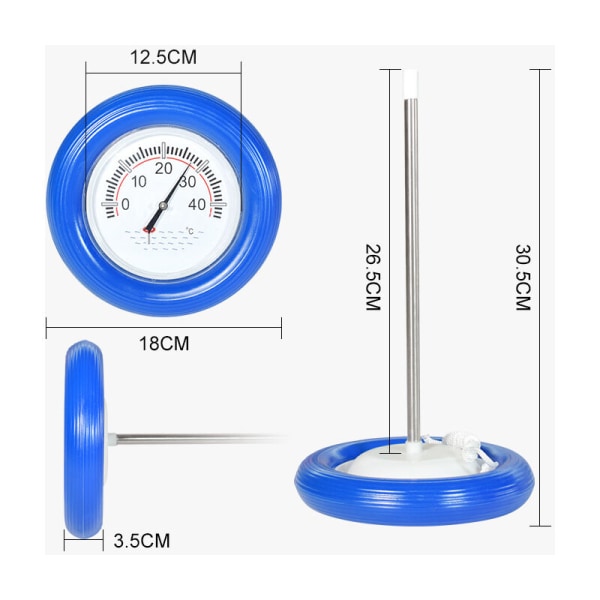 Blå termometer räddningsring, pooltermometer med blå flytring