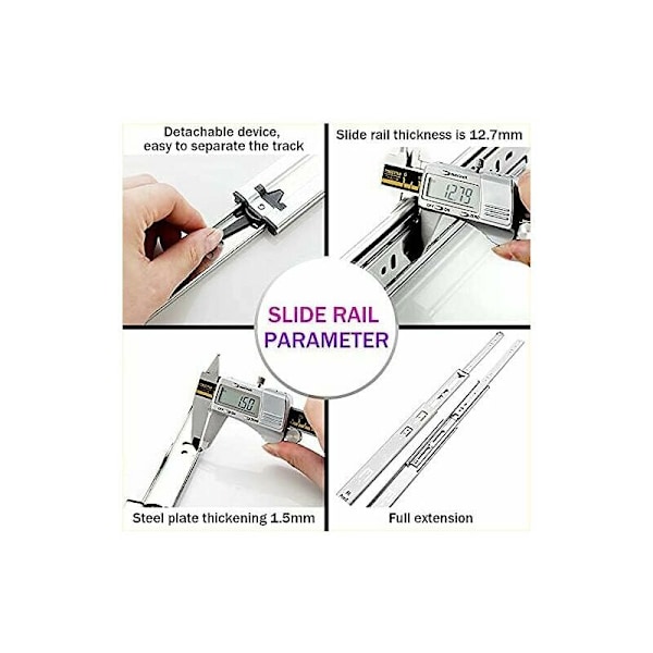 -Heavy Duty Skuffeskinner 400mm, Fuld Udtræk Kugleleje Skuffeskinne, Belastningsevne 68kg 1 Par