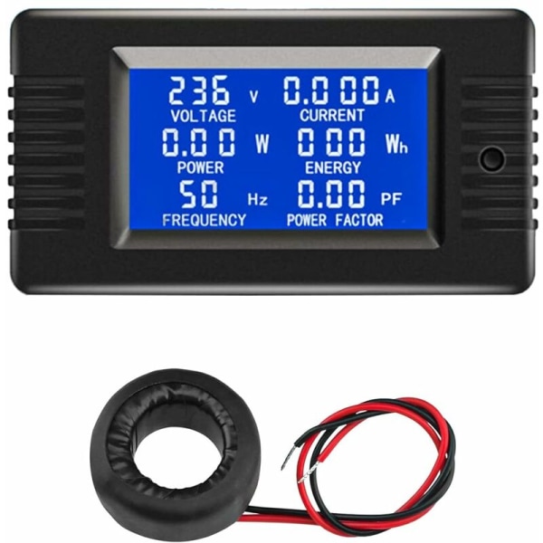 LCD Digital Amperemeter Voltmeter AC 80-260V 100A, 6-i-1 Strømmåler Husholdningsel Målerpanel, Lukket Type Energimåler CT Strømmåler