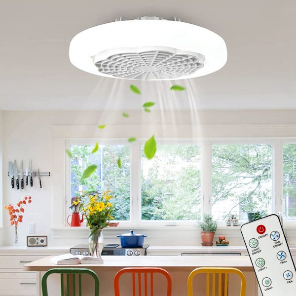 E27 Takfläkt med Ljus och Fjärrkontroll, Smart Fläkt, Belysningsfläkt, LED Takfläktlampa för Sovrum, Kök B