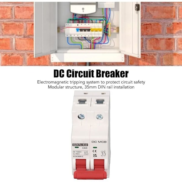 IP65 Vanntett Solcelle Automatsikring DC Miniatyr Automatsikring 2P 1000V 63A 6KA DC Solcelle Automatsikring DIN Skinnemontering DC Frakobling Bryter
