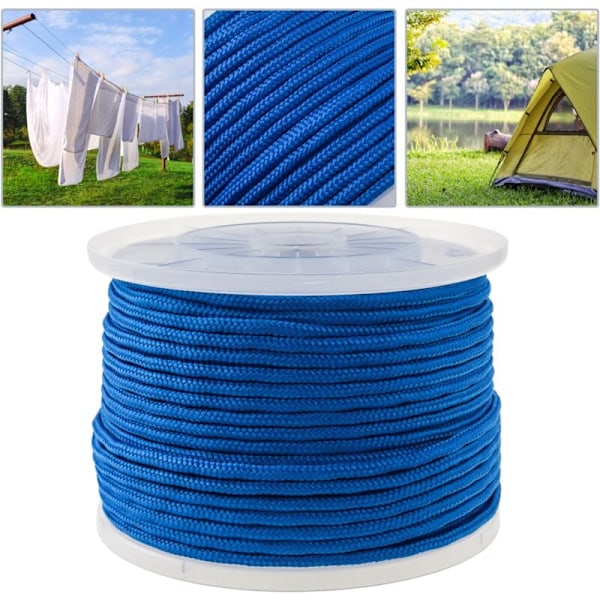 Flettet reb af PP med flere tråde 100 m x 6 mm blå