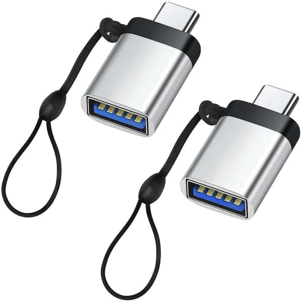 USB C till USB 3.0-adapter (2-pack), USB C-hane till USB 3.0 honadapter kompatibel med telefon, bärbar dator, PC (silver)