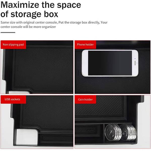 Midtkonsoll Organizer Skuff for Explorer 2020 2021 Tilbehør Armrest Box Oppbevaringspall, Svart