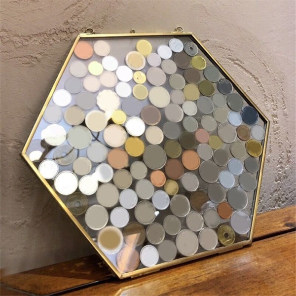 Hexagonal spargris för myntförvaring, klar glasfotoram, väggdekor, retro myntfotoram