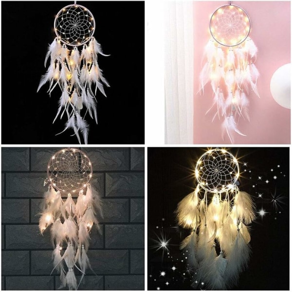 Fjærdreamcatcher, håndlaget lysende dreamcatcher-mobiler Retro romantisk dreamcatcher-dekor for jente Mobil dekorativ hjem soverom veggbil B