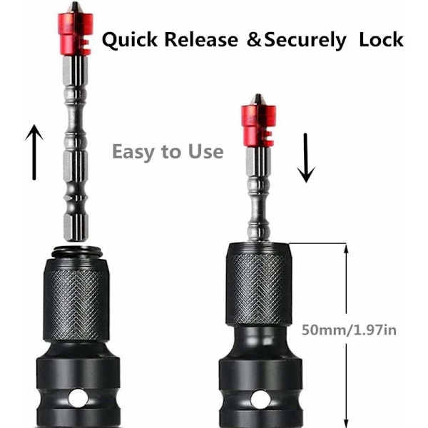 2-pakks 1/2 kvadrat til 1/4 sekskant stikkontakt-adapter, hurtigutløserchuck-omformer for slagmomentnøkkel og skrutrekkerbittholder - RWDSocket a