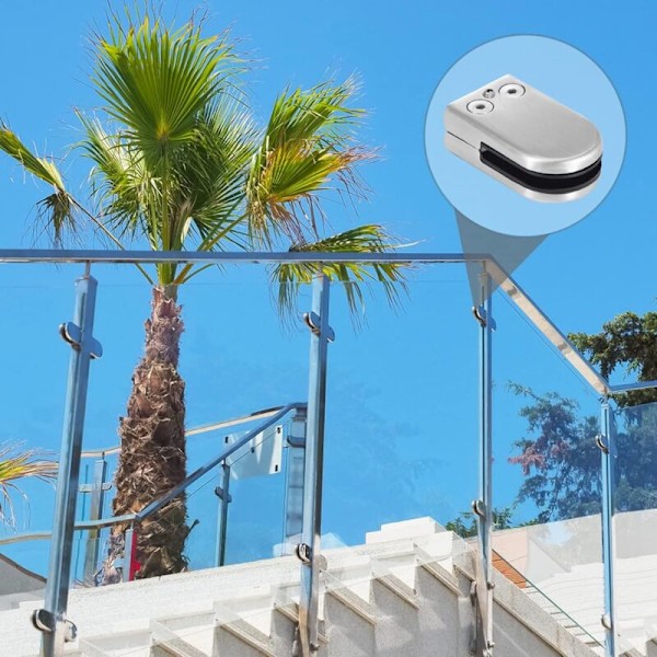 Glasklämma Rostfritt Stål Glasklämma 6-12mm Glasklämmor Justerbara Glasklämmor Platt Bakre Anslutning för Balustrade Trappräcke 6 Stycken