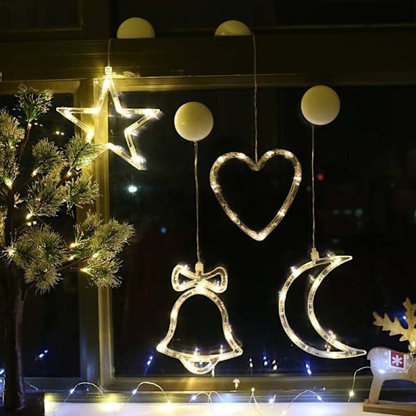 2 stk Julevindulys LED Sugkopplys Juletrær Nissejuleklokker Elg Julevinduhengninger for Juledekorasjon (Hea