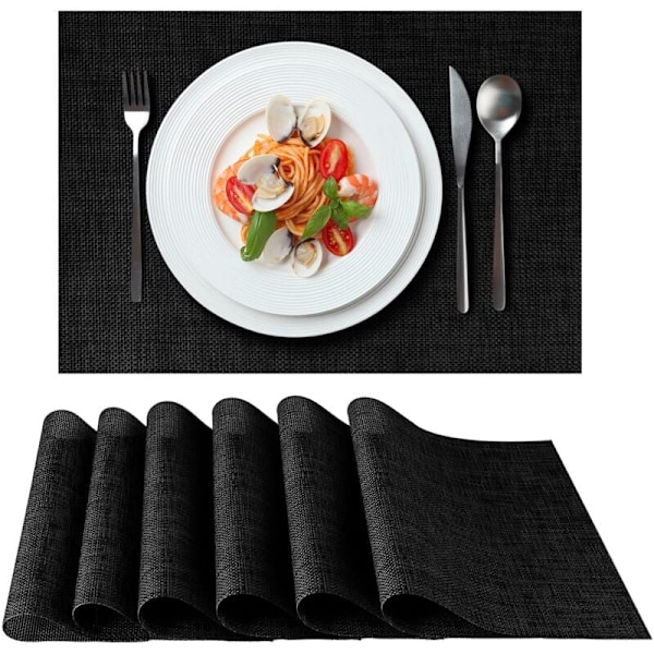 Loco Bird Placemats Set om 6 svarta - 44x32cm - Tvättsbara PVC-underlägg - Värmebeständiga underlägg - Underlägg - Underlägg
