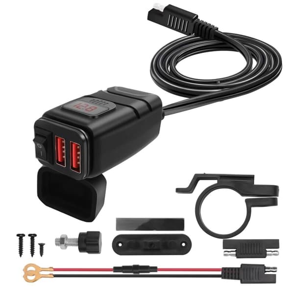 Vanntett dobbel USB 12V styreladning 3.0 lader med voltmeter USB laderadapter