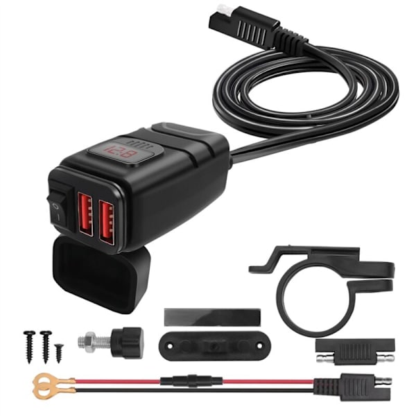 Vattentät Dual USB 12V Styrladdare 3.0 Laddare med Voltmeter USB Laddningsadapter