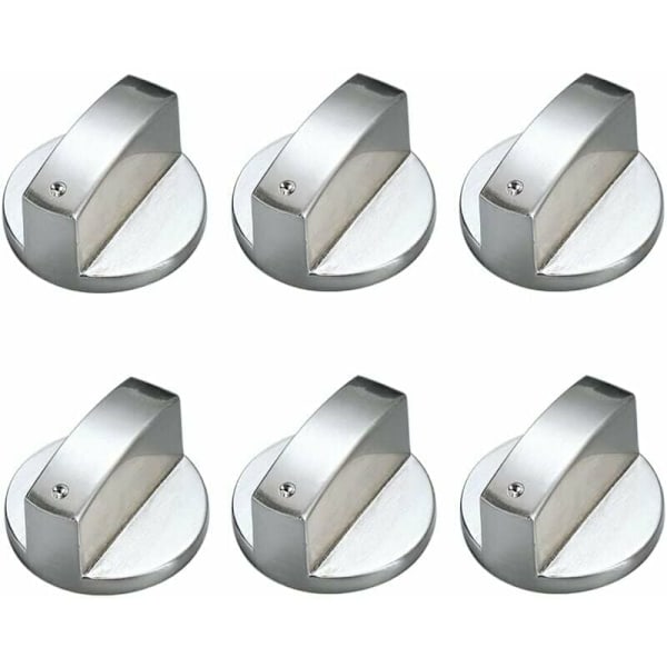 Erstatningsknapp for komfyr, sølvmetall, 6 mm, universell kontrollknapp, gasskomfyr, kjøkken, gassbluss, 6 mm ovnknapp (6 stk)