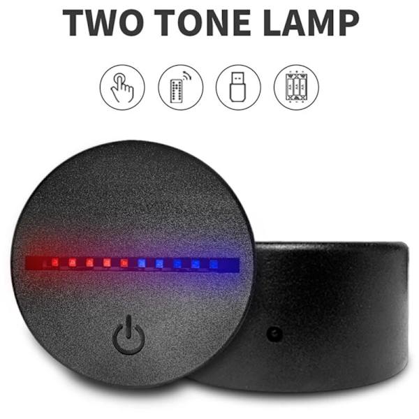 3D Lampe Base LED Nattelys 7 Farvetoner LED Lampe Base med Fjernbetjening USB-kabel til Akrylglas og Sort Harpiks