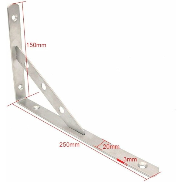 Sett med 4 Hyllebraketter i Rustfritt Stål for Hjørnehylle 250mm x 150mm