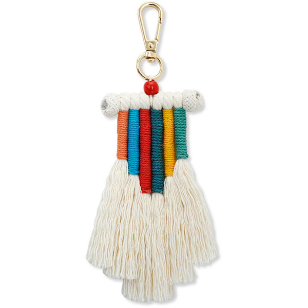 Boho regnbågsnyckelring, makraményckelringar med pompom för bilnyckelväska plånbokshänge unik present, A