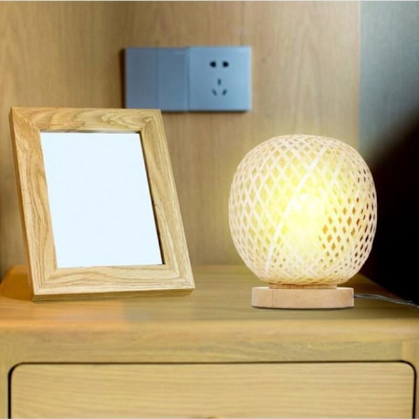 Rattan Bordlampe Japansk Stil Sengebordslampe Skrivebordslampe Soveværelse DIY Dekoration Europæisk Stik