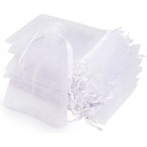 DENUOTOP 120 kpl Organza-pusseja, Organza-lahjapusseja nauhoilla hääkarkkeihin, koruihin, 10x15cm Valkoinen-DENUOTOP
