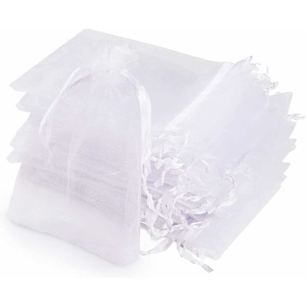 DENUOTOP 120 st organza-påsar, organza-presentpåsar med band för bröllopsgodisgåvor smycken, 10x15cm vit-DENUOTOP