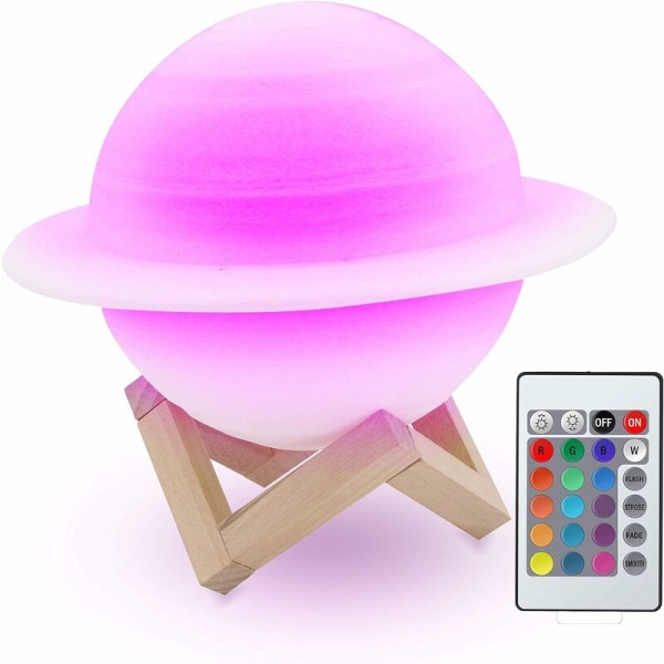 22 cm Saturn Planet Lampe, 3D-print 16 farver Touch Fjernbetjening Sengelampe Natlampe Sikker og USB Genopladelig Bærbar Natlampe Gaver til