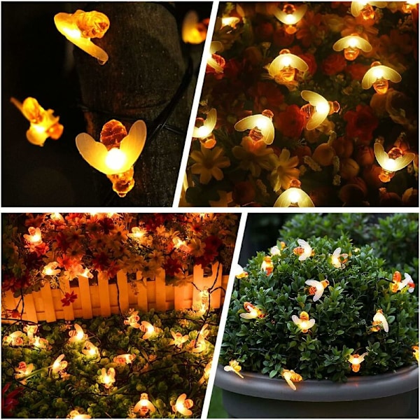 Ljusgirlang med solcellsdrivna bin Jul L Trädgårdsbelysning Halloween 50LED 8 Utomhuslägen Vattentät Inomhus Terrass Heminredning Patio Party Jul L Whi