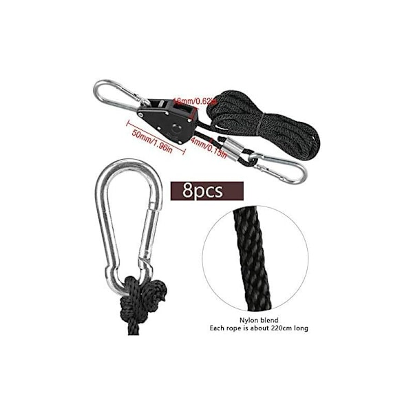 Pieces Rope Ratchet Strap, 1/8 tuuman säädettävä raskaskäyttöinen köysiratkaisu lamppukasveille 150 LB:n kantavuus paria kohti