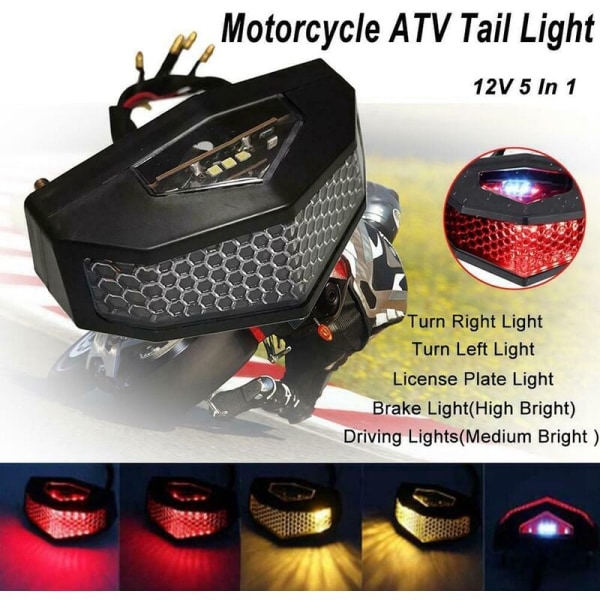Ny 12V Universal ATV Bakljus 5 i 1 LED Bakljus Bromsljus Blinkers Skyltbelysning