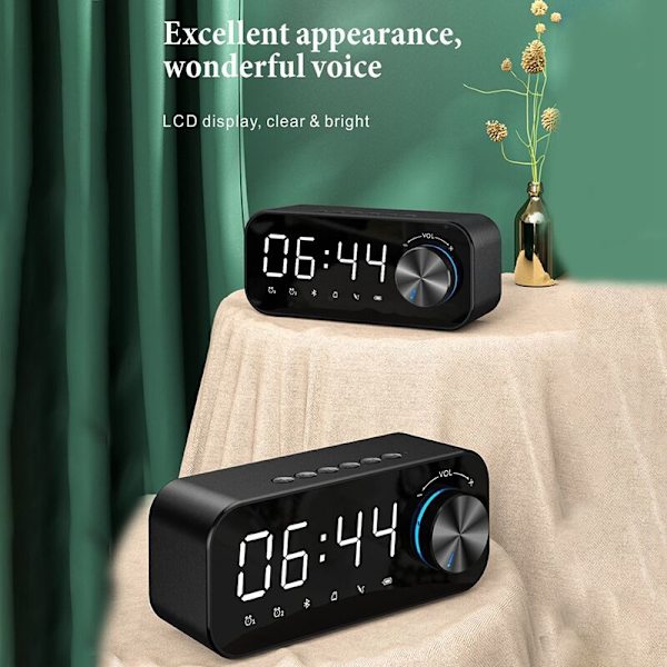 Digital Spegelväckarklocka LED-display Musikspelare Radio Bordsklocka Utomhus Utan Bluetooth-högtalare