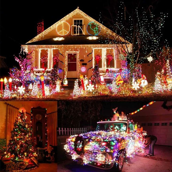 Moniväriset jouluvalot, 20M 200 LED sisä- ja ulkokoristevalot, keijun vihreä johto, 8 kuviota, vedenpitävä, sopii