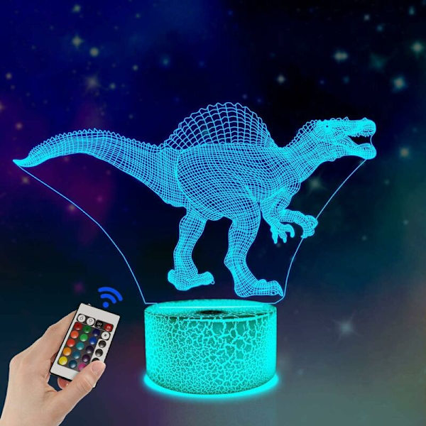 3D Dinosaur Natlampe Spinosaurus Illusion LED Sengelampe 16 Farver Fjernbetjening Gave