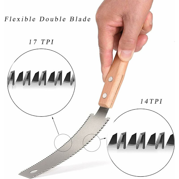 Liten handsåg för träbearbetning, 6 tum flexibel blad dubbelkant manualer, hobby, DIY, skarpa och lätta snickeriverktyg