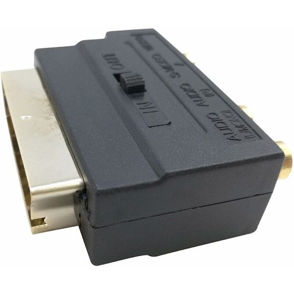 RGB Scart 21-pinninen uros - 3 RCA AV naaras -muunnin + videoadapteri (musta)
