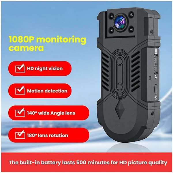 1080p HD Mini Kamera Infraröd Nattsyn Liten Kamera Kroppsburna Kamera 180 Rotation Cykelkamera