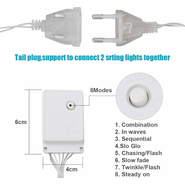 Gardinstrimler, Gardinstrimler, Stjerneformet LED, LED-lyssnor, 96erLED 3,5M Lysguirlande, LED-guirlande Vinduedekoration, Jul, Fødselsdag, Pat