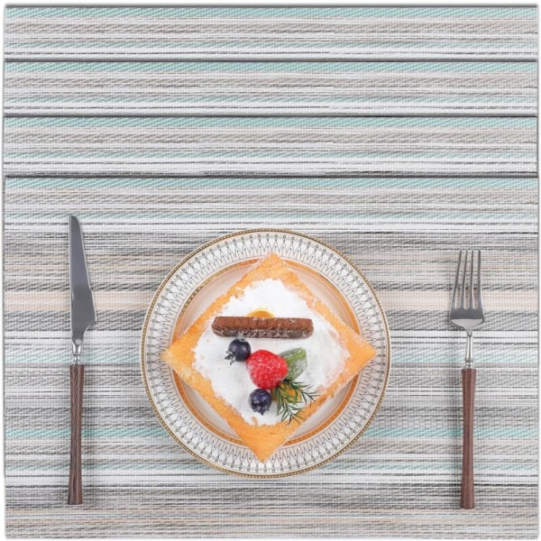 Sats med 4 lätta att rengöra placemats för matbord vävda vinyl bordsmatta värmebeständig tvättbar beige grön
