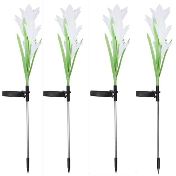 4 Pakke Utendørs Solcelledrevne Hagelilje Stakelys, 4 LED Flerfarget Solcelledrevne Landskapsbelysning Lys for Patio-Hvit