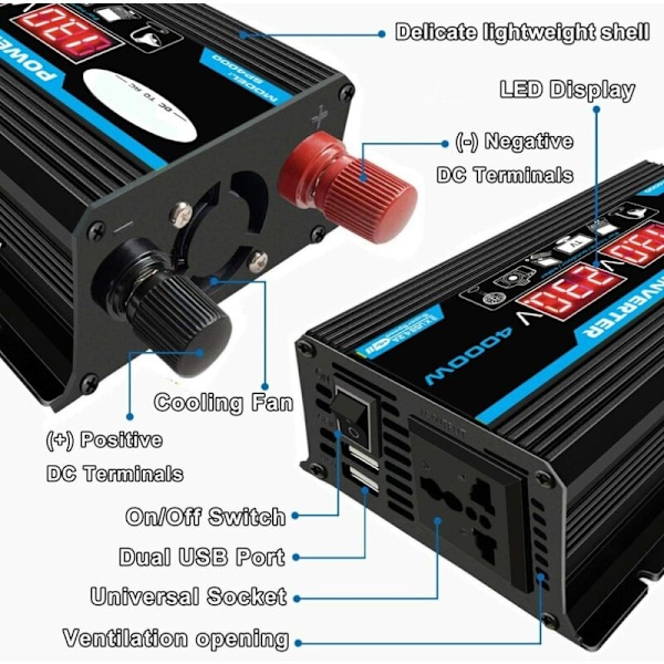 Växelriktare 12v till 220v/110v LED Bilströmsomvandlare Laddare Adapter Dubbel USB Spänningstransformator Modifierad Sinusvåg 12V-220V