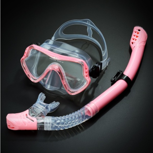 Dykglasögon Set Vuxen Silikonmask med stor ram Simning Snorkelmask Dykglasögon (transparent rosa)