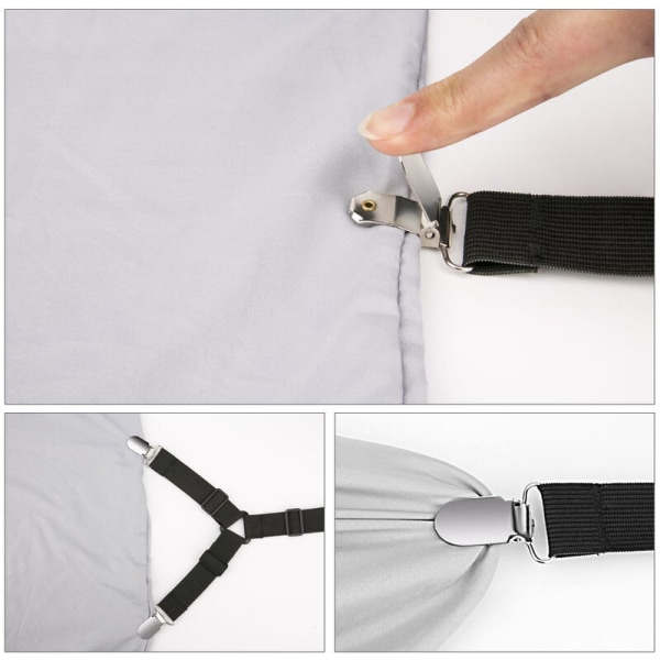 Ett set kors och tvärs justerbar säng/tunnlakan remmar hängslen klämma/stöd/fäste -Håll ditt lakan på plats!