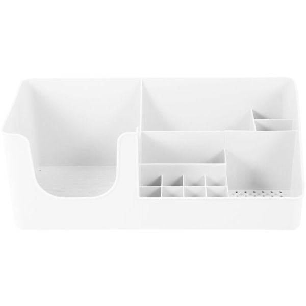 Slots Grid Makeup Organizer Plastbehållare med Rattan och Flera Handtag Bordsskåp Förvaringslåda Kosmetikförvaring Vit