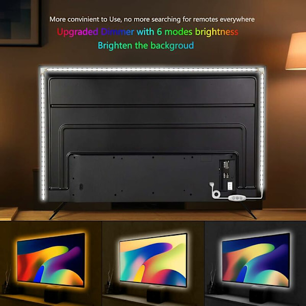 COB TV LED-stribe 3m, 12V USB Dimmer COB Lysstribe 3000K Varmt Hvid TV Baggrundsbelysning CRI90+ 1440LEDs LED Lineær Lys til TV Baggrundsbelysning PC Soveværelse Køkken