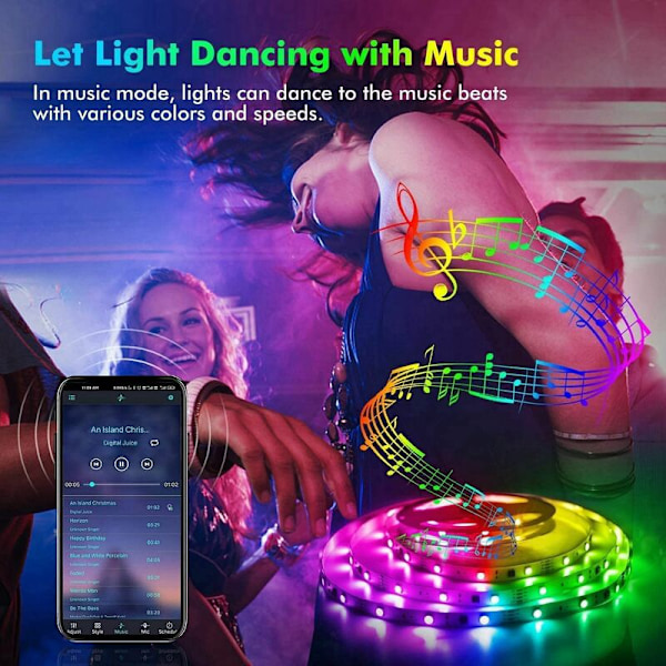 LED-lampor med färgväxlande musiksynkronisering RGB-lampor APP-kontroll 5050SMD med fjärrkontroll för fest 3 meter