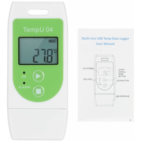 Temperaturdata Logger - Flerfunktions USB Temperaturlogger - 32 000 inspelningskapacitet - Grön