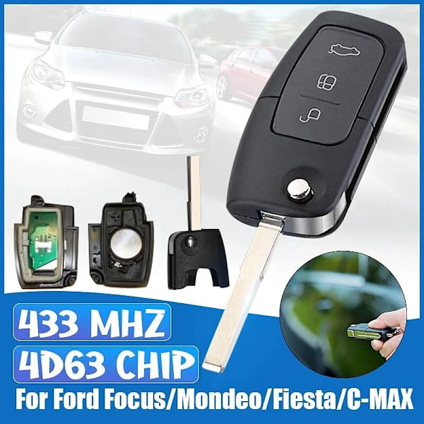 3 knappar 433MHz 4D63 80Bit fällbar fjärrkontroll nyckel fob fodral passar för Focus Mondeo Fiesta Galaxy FOB fodral HU101 blad