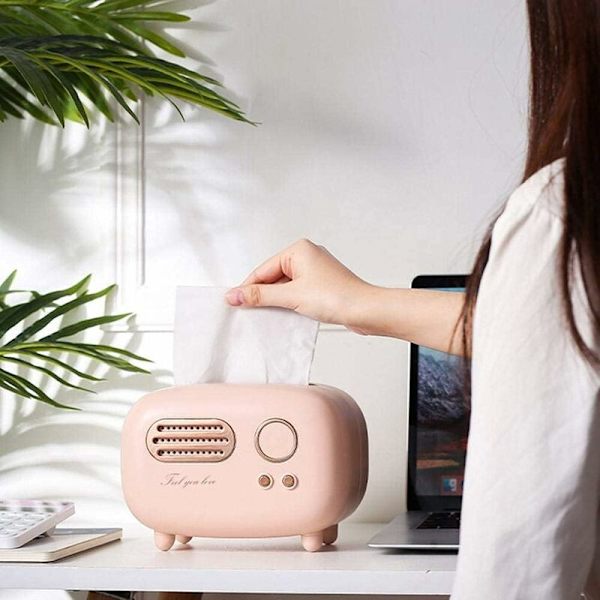 Retro rektangulär näsdukslåda, radiomodell, näsdukslåda, praktisk och modern, för kontor, kök, vardagsrum, rosa