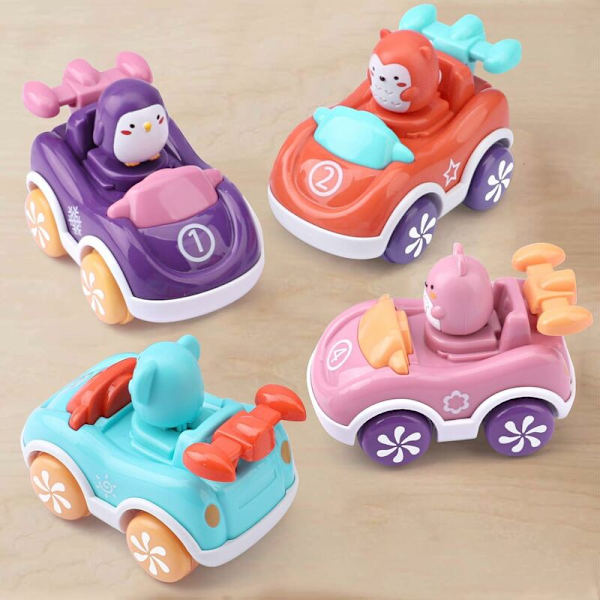 Bil från 1 2 3 år gammal - Baby Wind-up Bil från 1 år gammal - Set med 4 miniatyrbilar för flickor, Sunny