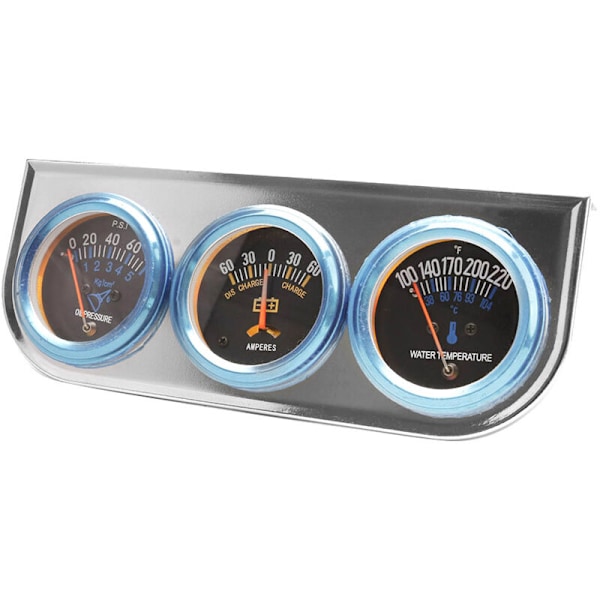52MM Krom Bil Triple Gauge Meter Ammeter Temperatur Tryk 3-i-1 Combo Kit